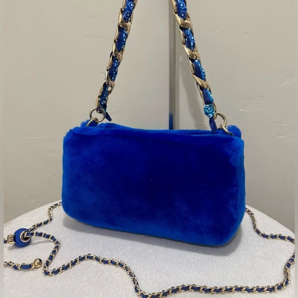 Premium Shearling Leather Double Zip Pillow Bag, Lamb Fur Shoulder Bag/Crossbody